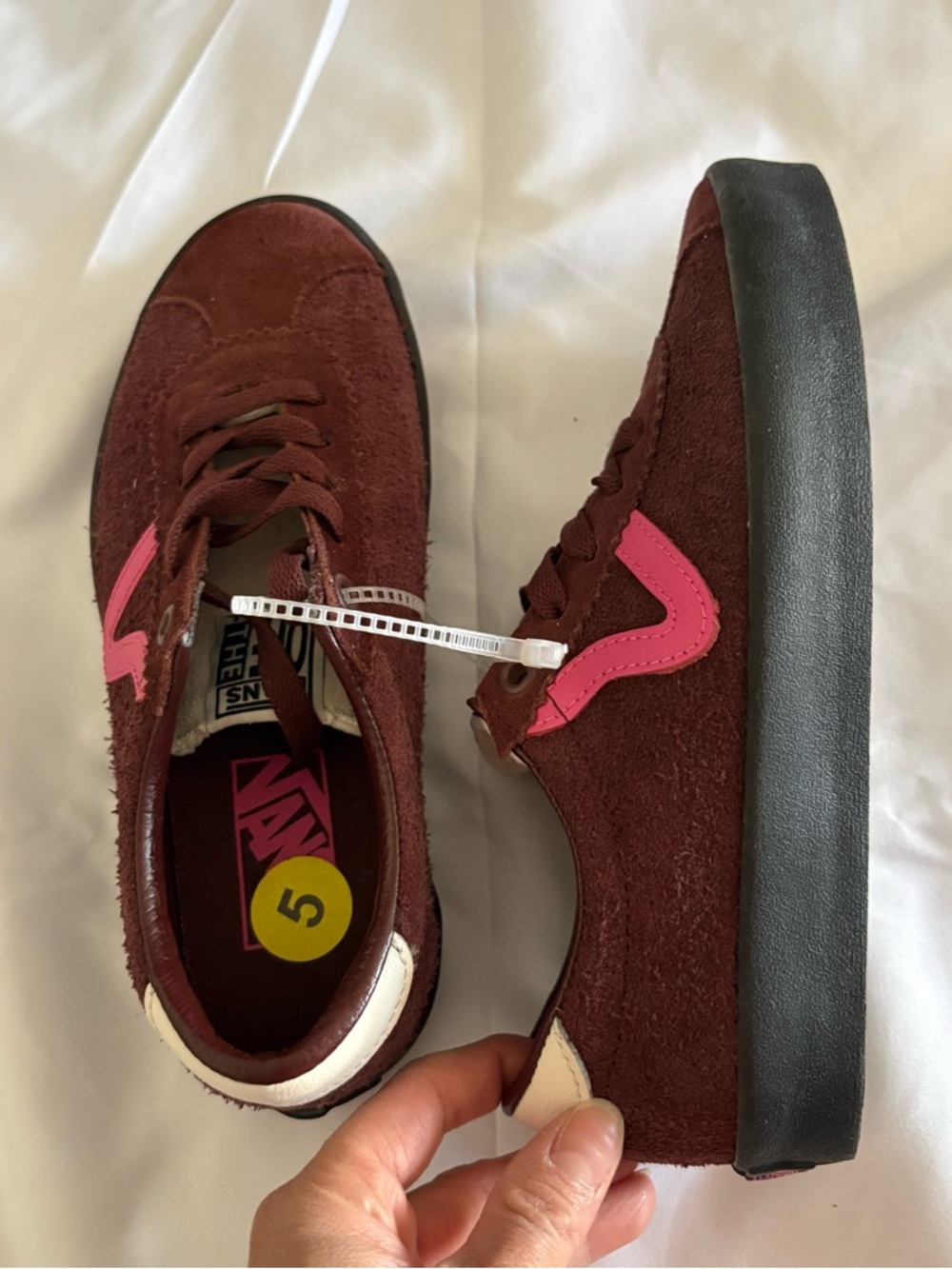 Vans Burgundy Suede Low-Top Sneakers with Pink Wave